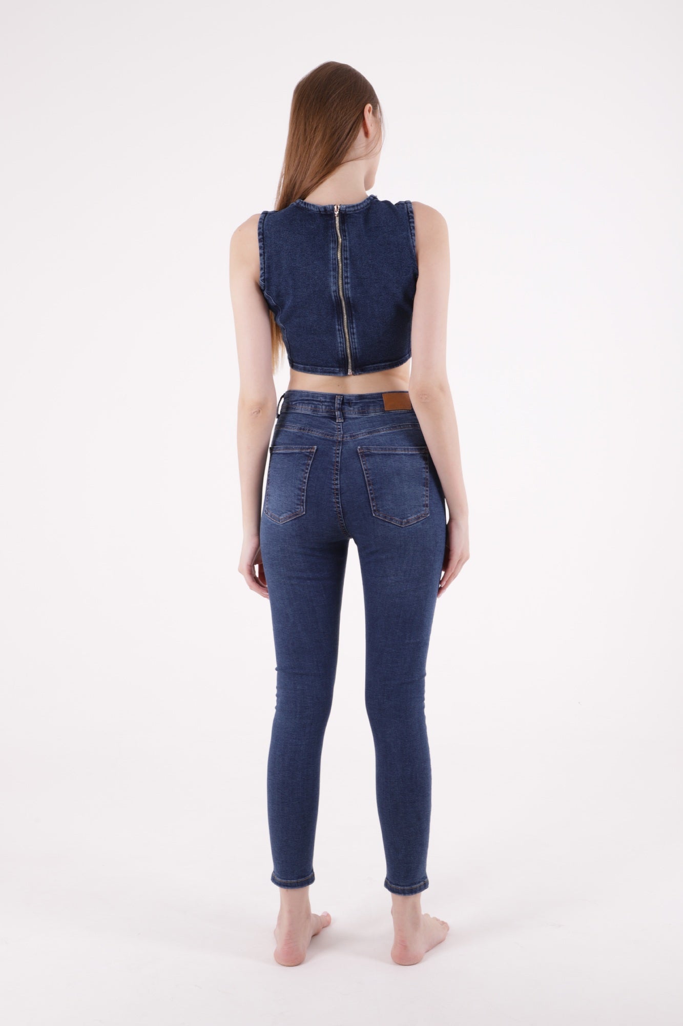 Az Yırtıklı Skinny Kot Pantolon - Koyu Mavi Kot - (26-31) - 3