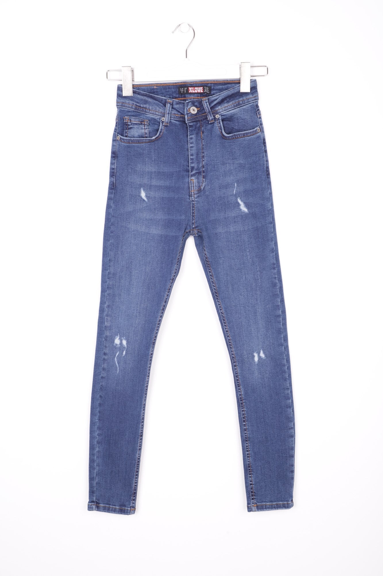 Az Yırtıklı Skinny Kot Pantolon - Koyu Mavi Kot - (26-31) - 6