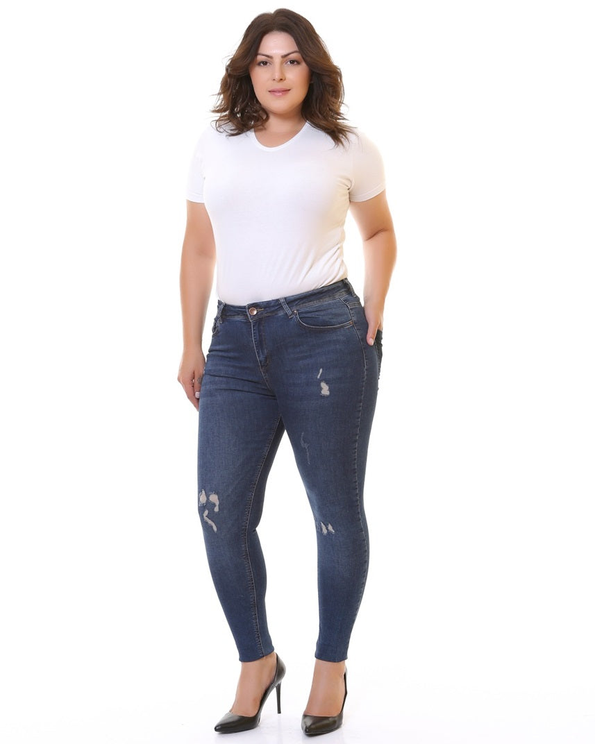 Az Yırtıklı Skinny Kot Pantolon - Koyu Mavi Kot - (30-36) - 2