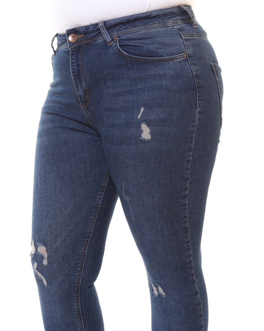 Az Yırtıklı Skinny Kot Pantolon - Koyu Mavi Kot - (30-36) - 4