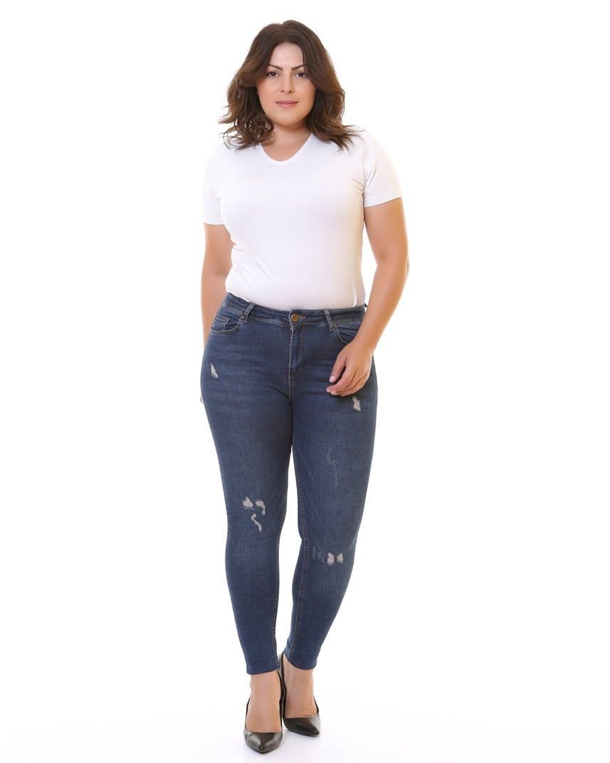 Az Yırtıklı Skinny Kot Pantolon - Koyu Mavi Kot - (30-36) - 5