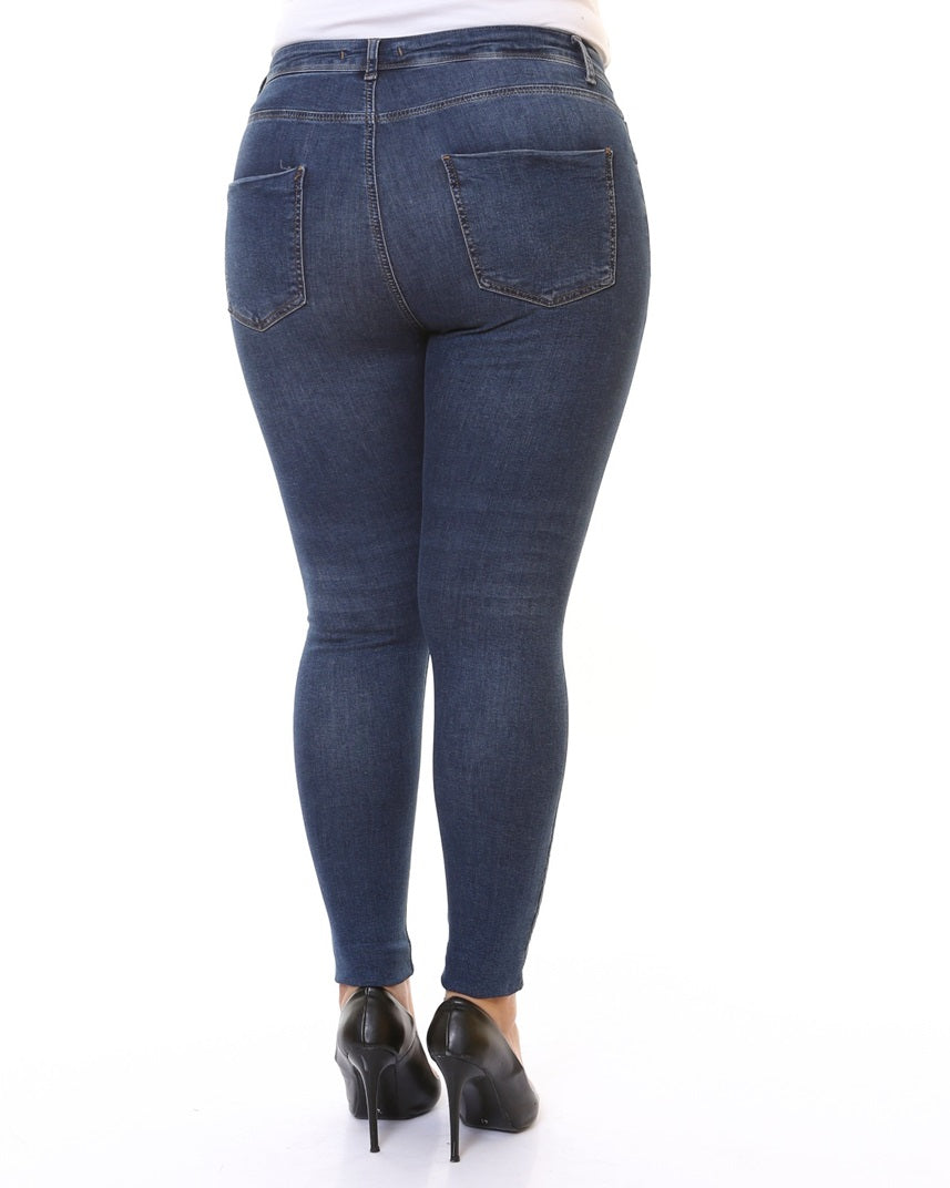 Az Yırtıklı Skinny Kot Pantolon - Koyu Mavi Kot - (30-36) - 6