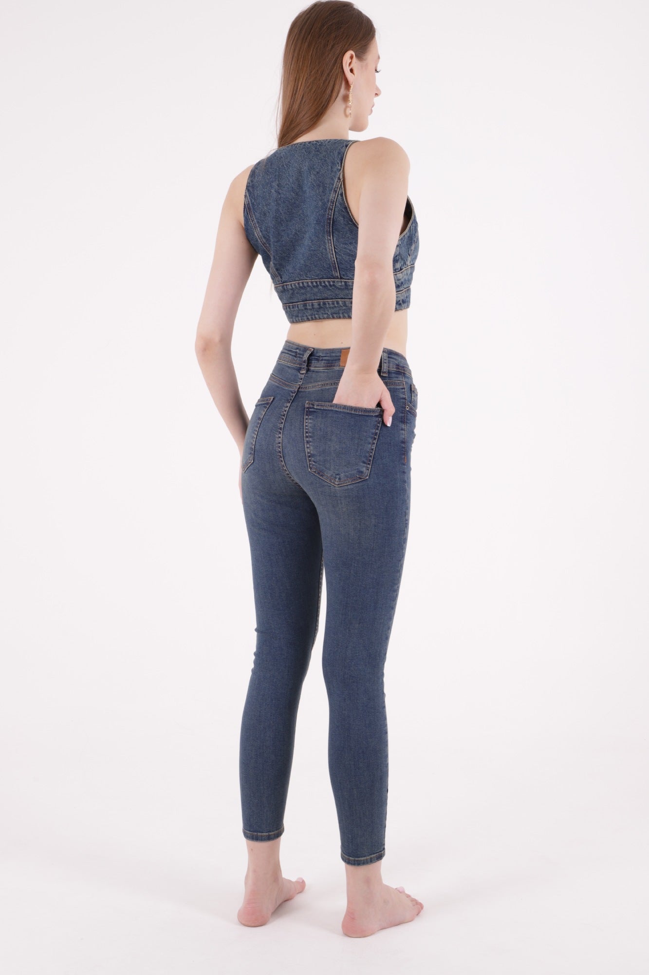 Az Yırtıklı Skinny Kot Pantolon - Koyu Tintli Kot - (26-31) - 3