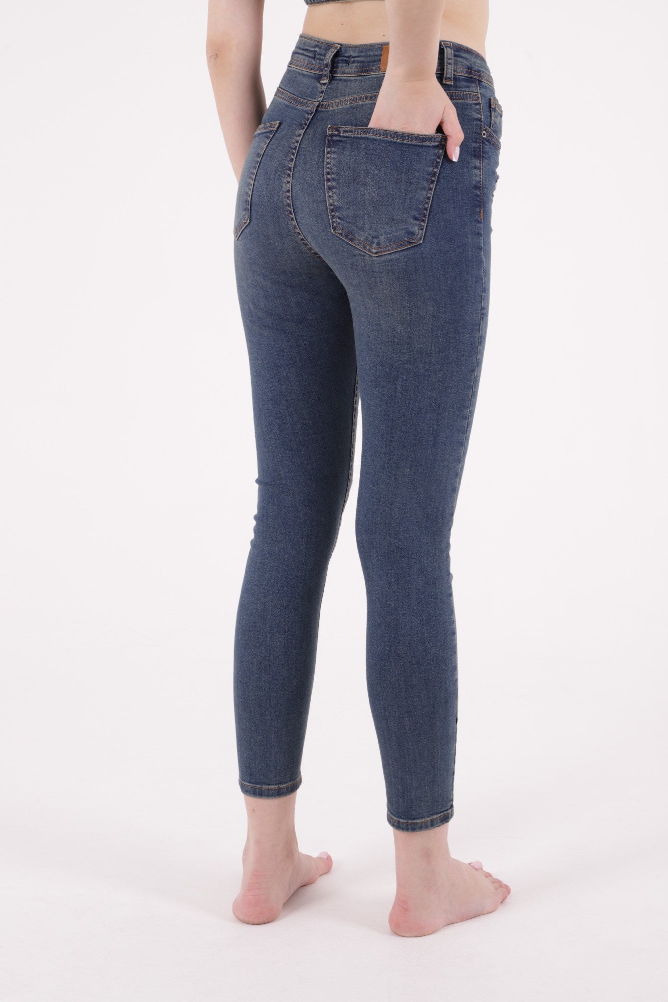 Az Yırtıklı Skinny Kot Pantolon - Koyu Tintli Kot - (26-31) - 5