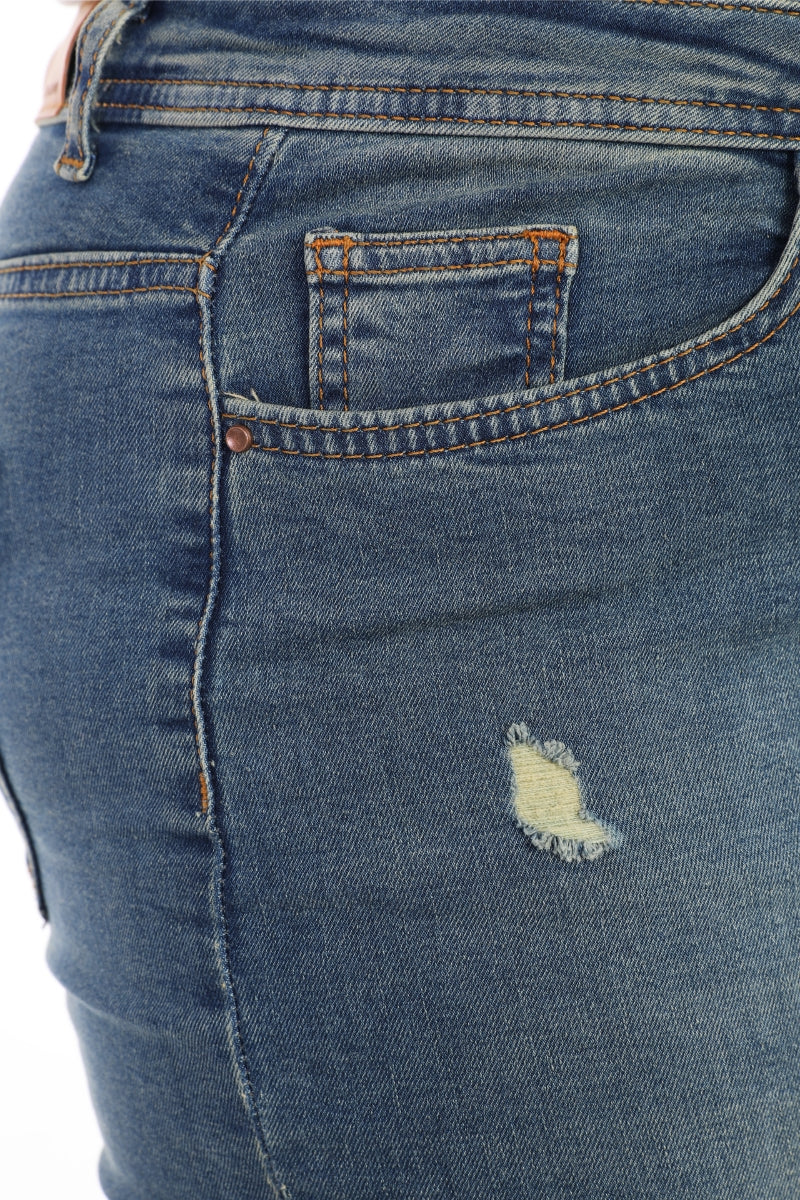Az Yırtıklı Skinny Kot Pantolon - Koyu Tintli Kot - (30-36) - 4