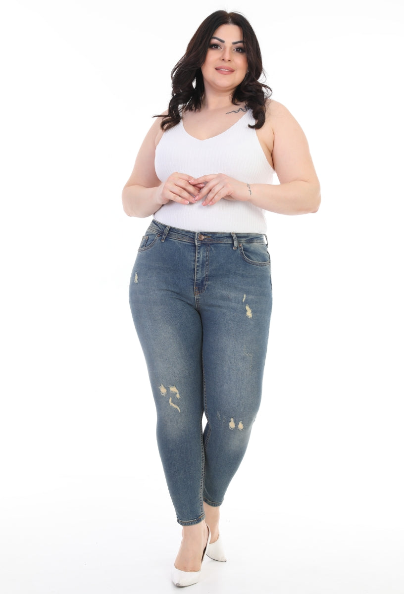 Az Yırtıklı Skinny Kot Pantolon - Koyu Tintli Kot - (30-36) - 5