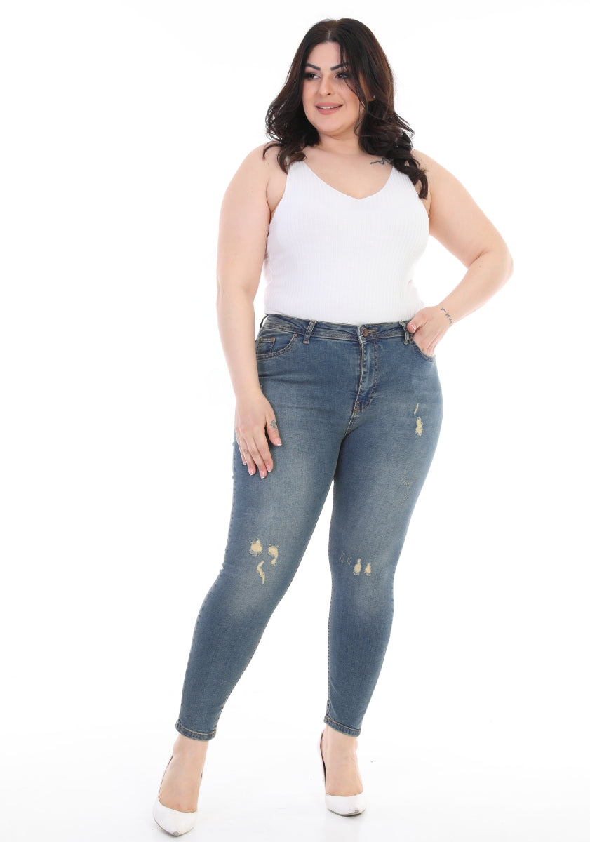 Az Yırtıklı Skinny Kot Pantolon Koyu Tintli Kot
