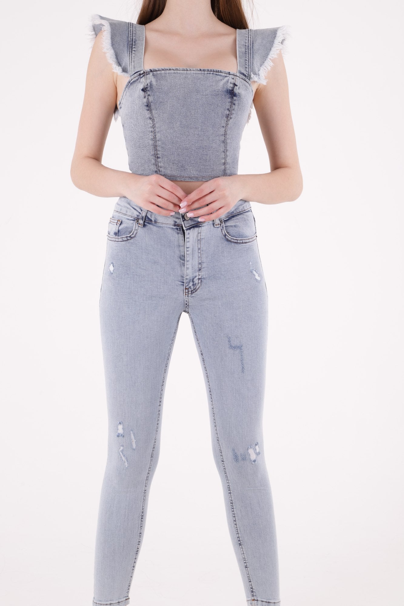 Az Yırtıklı Skinny Kot Pantolon - Kar Yıkama Açık Mavi - (28-33) - 2