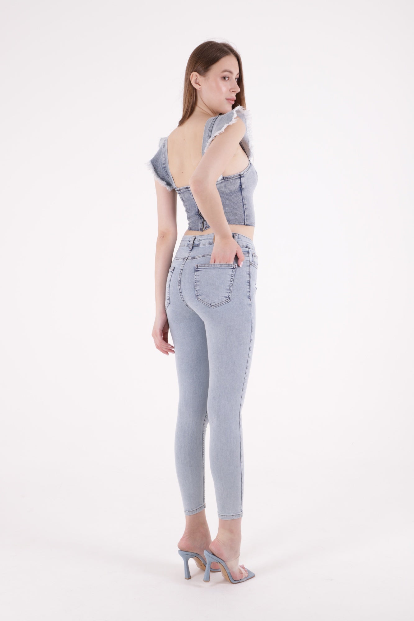 Az Yırtıklı Skinny Kot Pantolon - Kar Yıkama Açık Mavi - (28-33) - 3