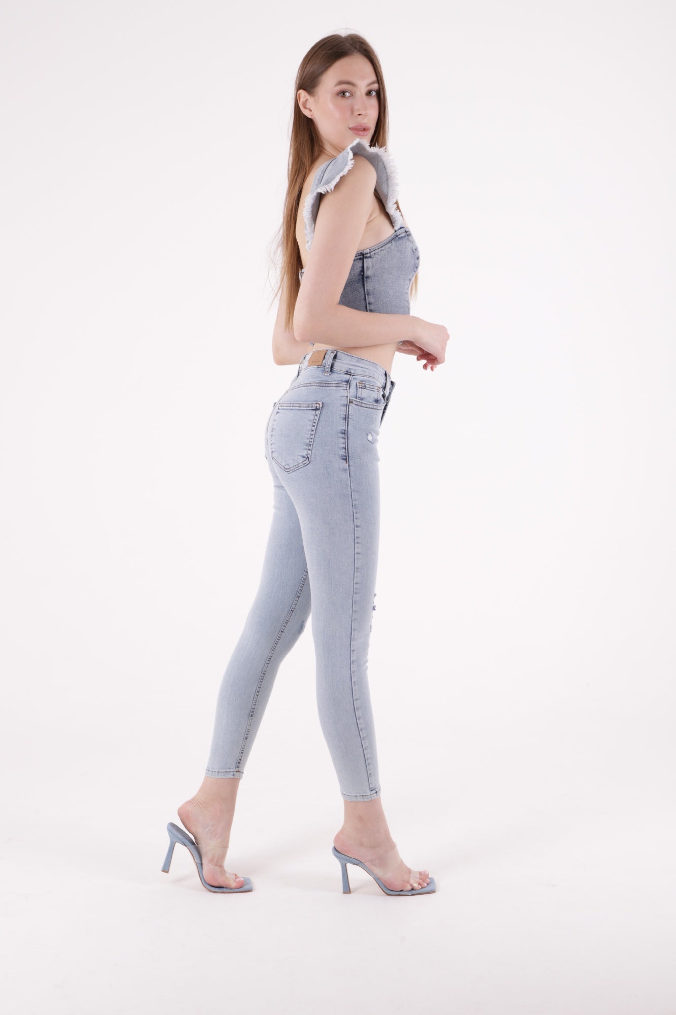 Az Yırtıklı Skinny Kot Pantolon - Kar Yıkama Açık Mavi - (28-33) - 4