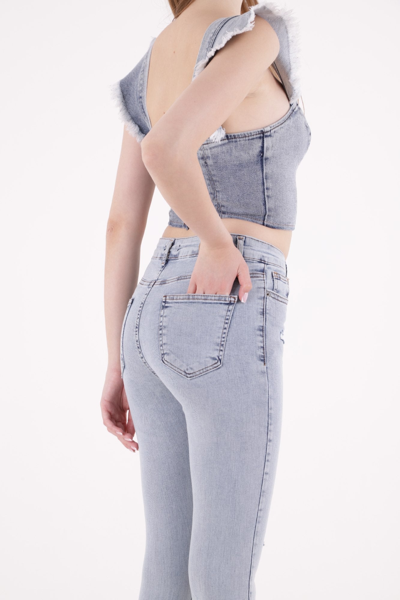 Az Yırtıklı Skinny Kot Pantolon - Kar Yıkama Açık Mavi - (28-33) - 5