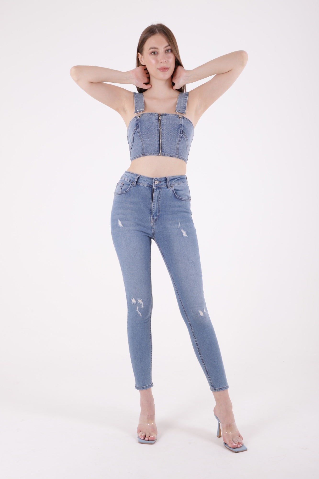 Az Yırtıklı Skinny Kot Pantolon Açık Mavi Kot