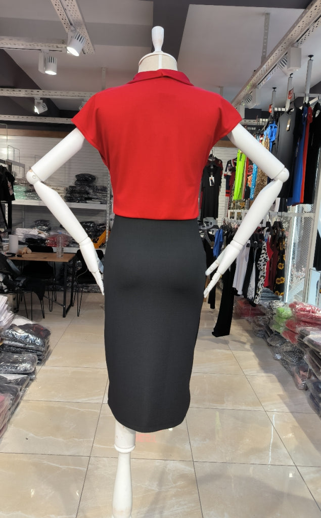 Kadın Kısa Kollu Kruvaze Yaka Krep Elbise (Kemersiz), 37519