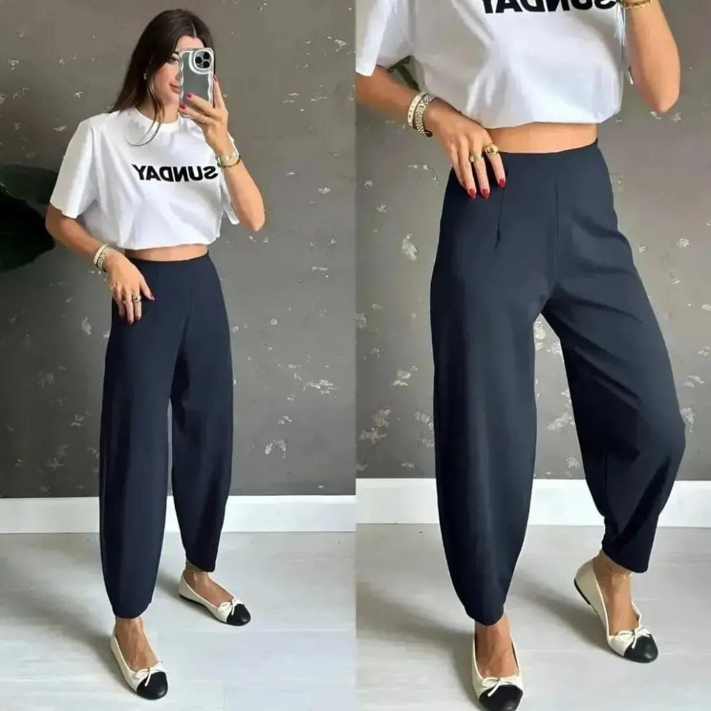 Kadın Krep Kumaş Balon Pantolon, 24612