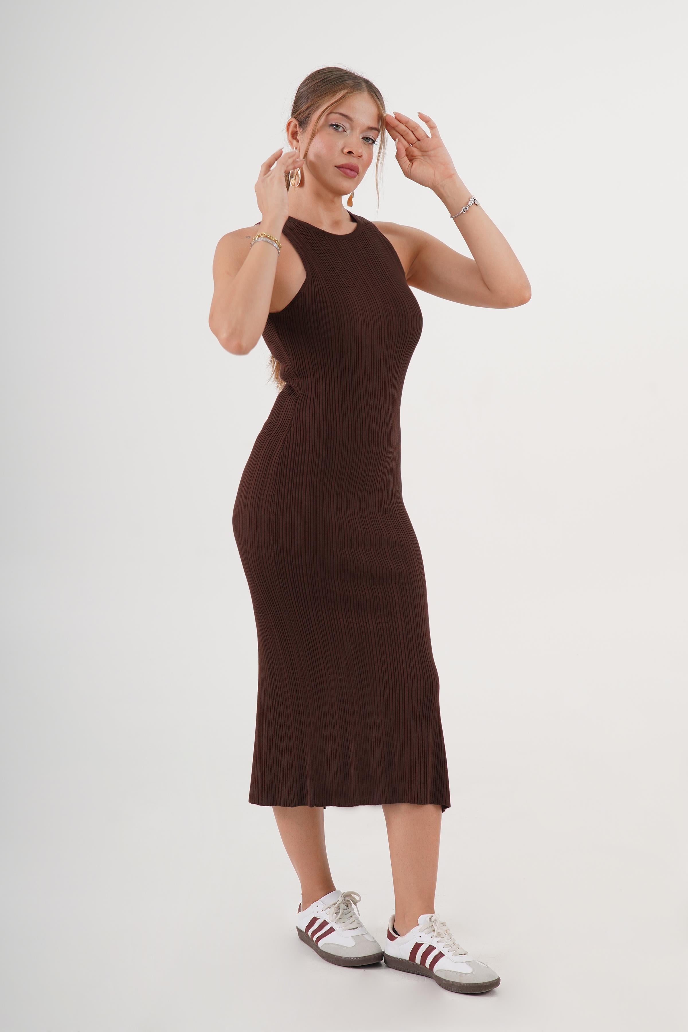 Halter Yaka Mevsimlik Bordo Toptan Triko Elbise