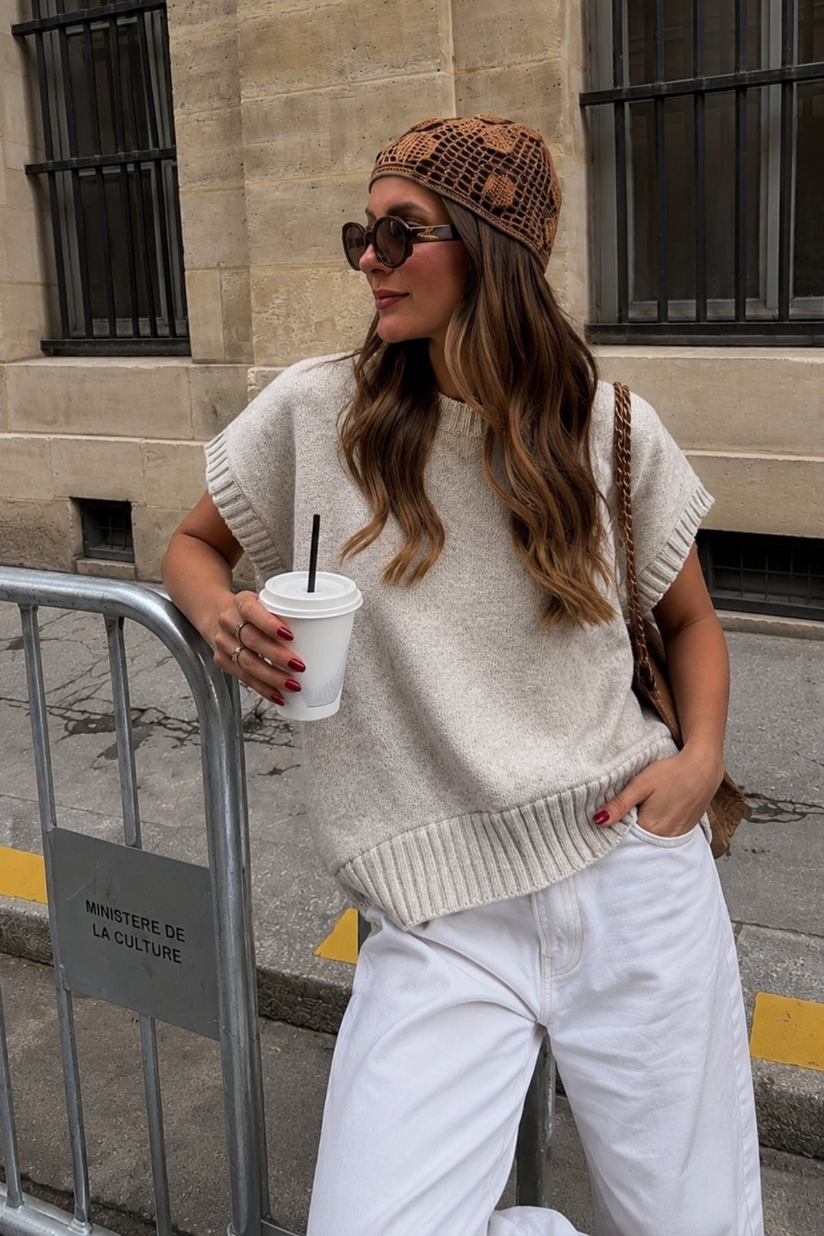 Oversize Basic Triko Süveter - Vizon
