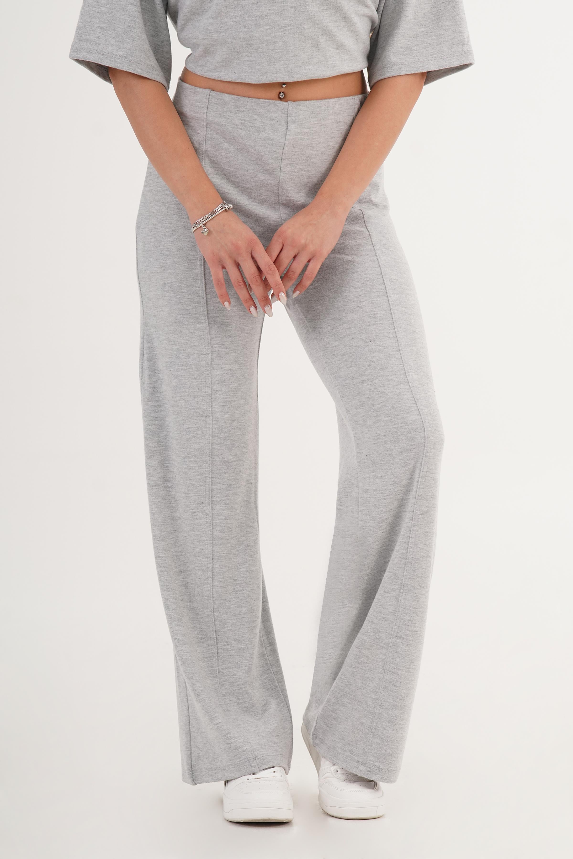 Beli Lastikli Yumoş Gri Toptan Pantolon Gri S