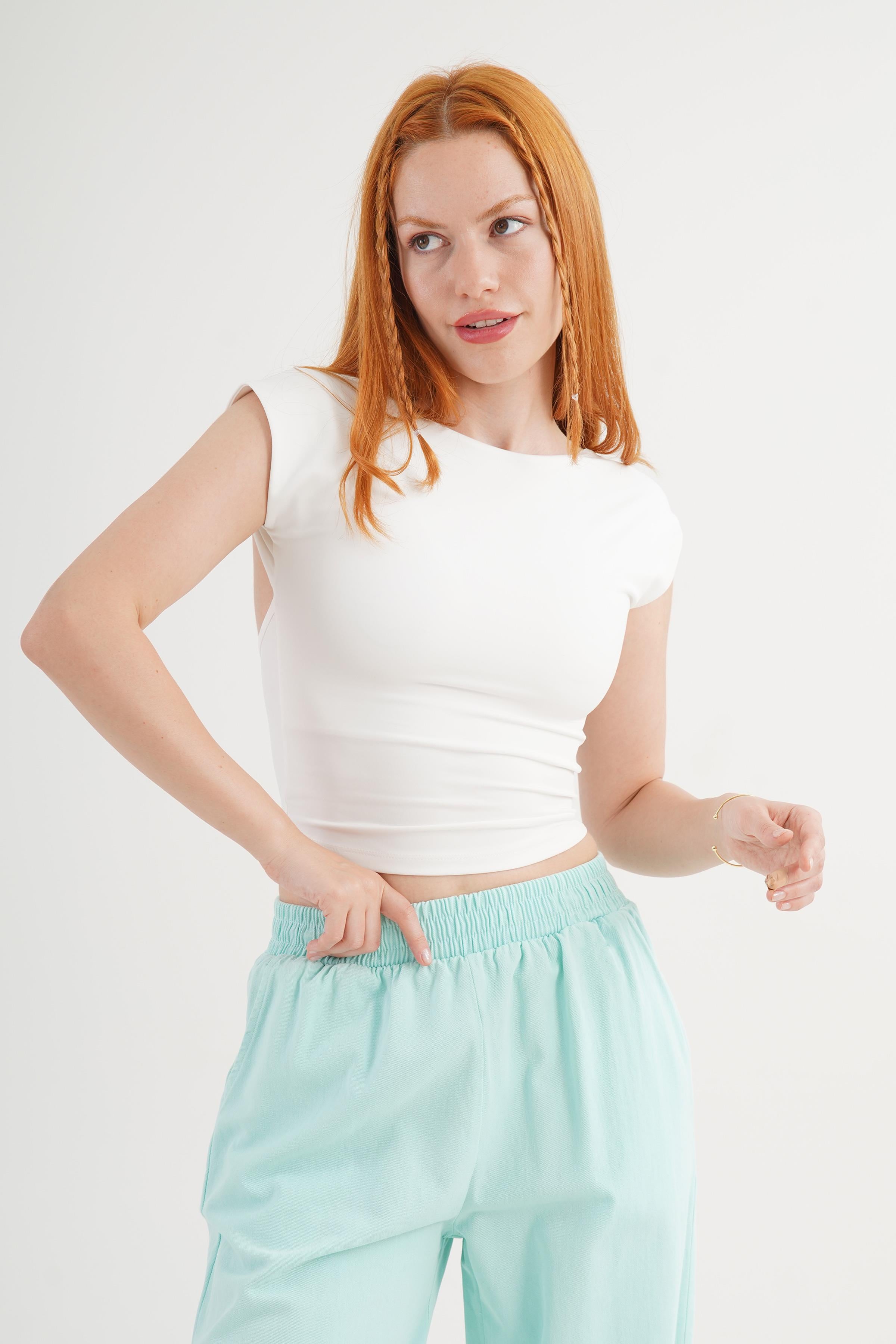 Bel Lastikli Paça Detaylı Cepli Toptan Su Yeşili Pantolon