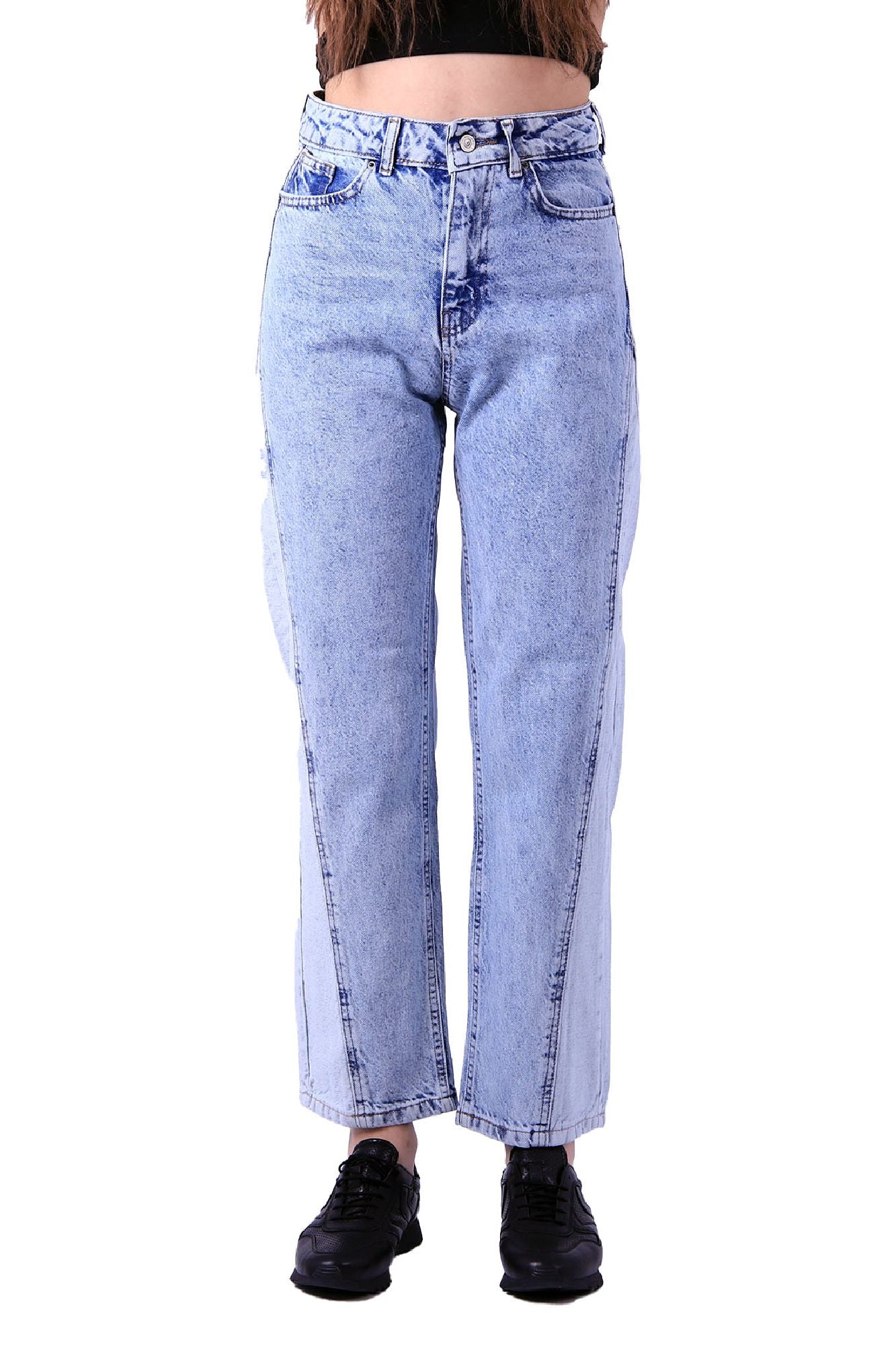 Parçalı Çift Renkli Kot Pantolon - Açık Mavi Kot - (27-32) - 2