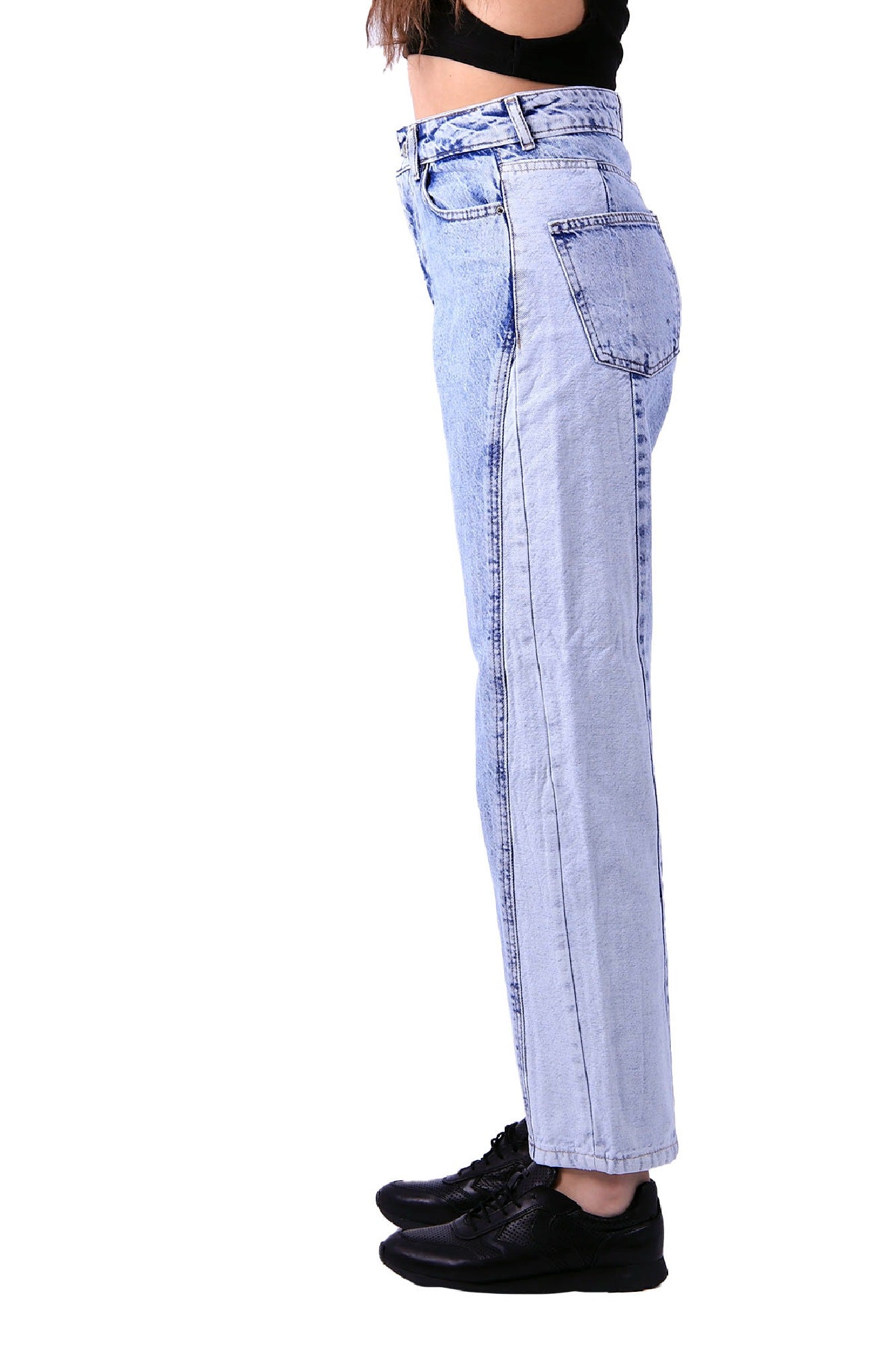 Parçalı Çift Renkli Kot Pantolon - Açık Mavi Kot - (27-32) - 3