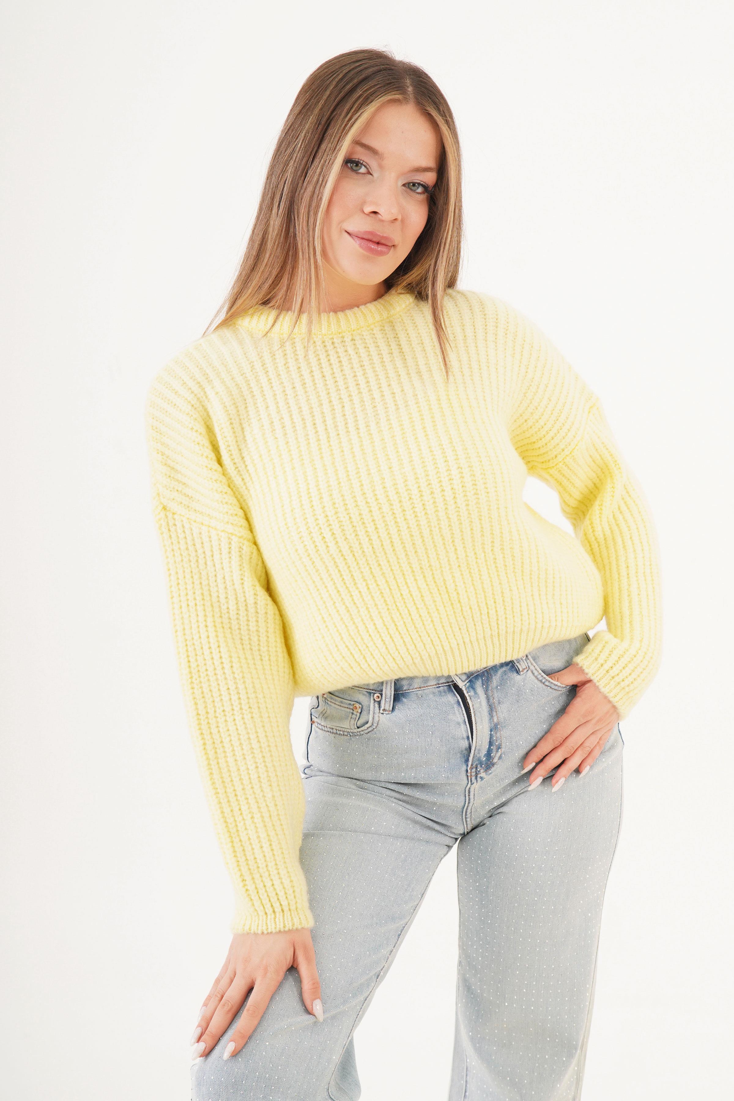 Bisiklet Yaka Basic Toptan Sarı Kazak