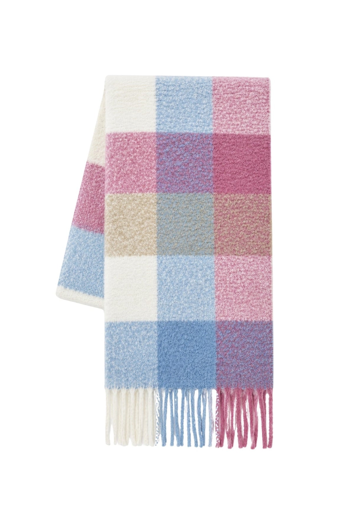 Ekose Desen Kırçıllı Soft Atkı - Ekru - Bej