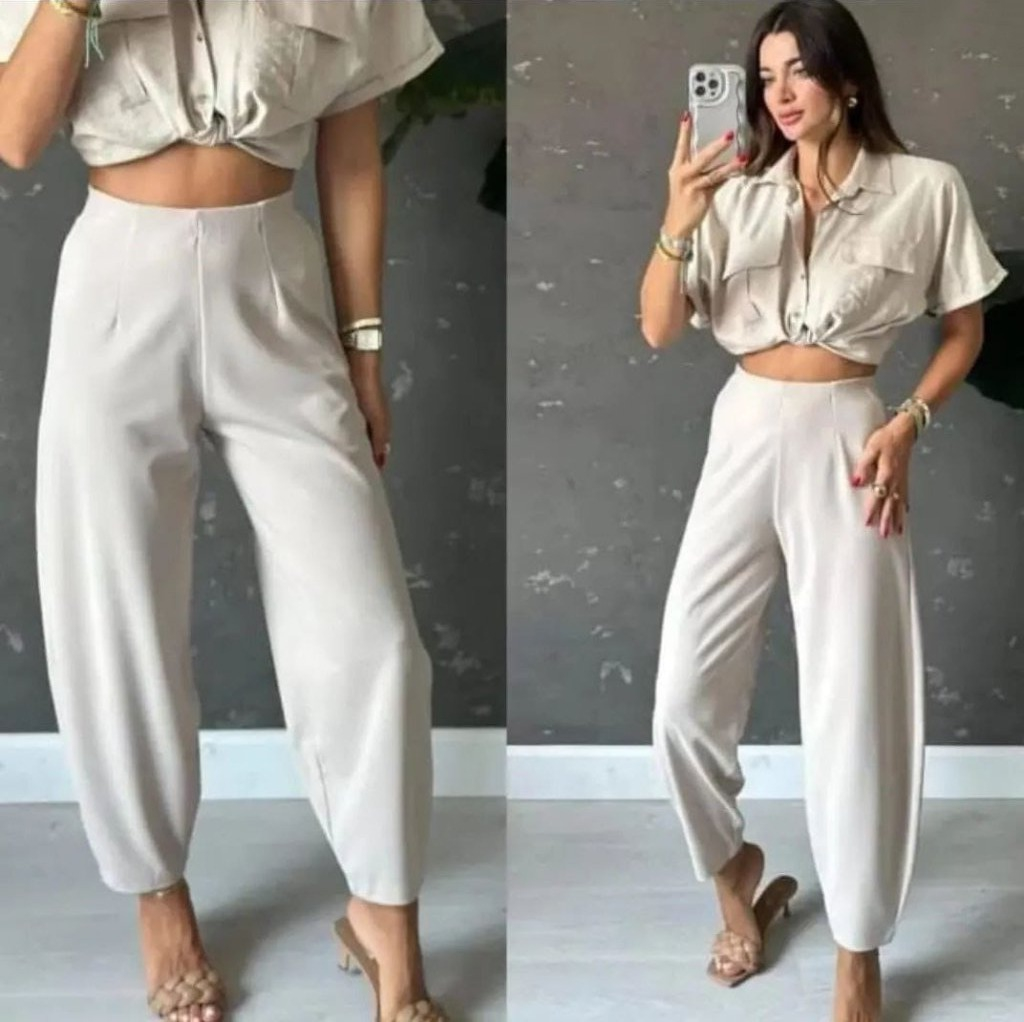 Kadın Krep Kumaş Balon Pantolon, 20766