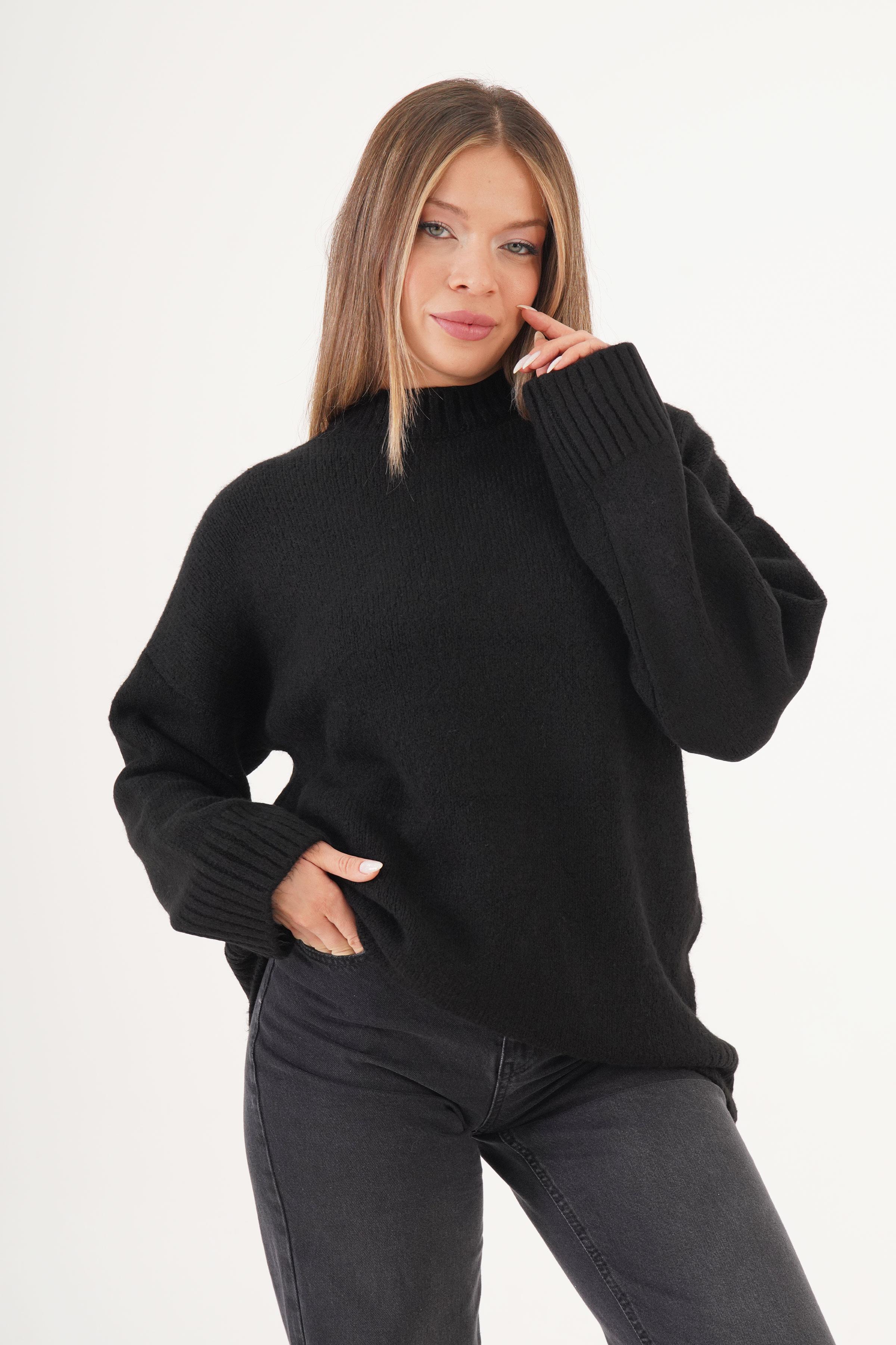 Ribana Detaylı Basic Toptan Siyah Kazak Siyah STD