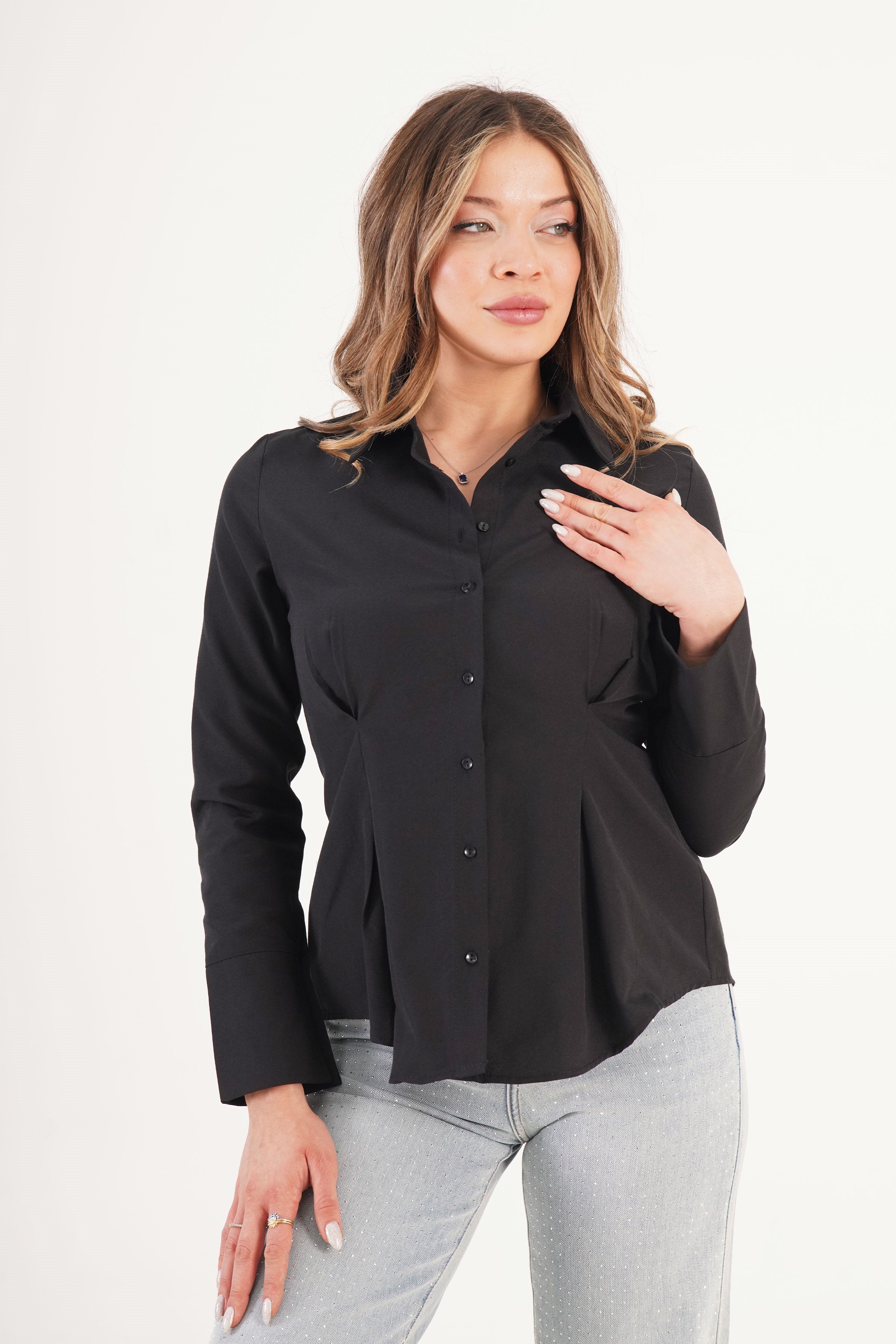 Belden Oturtmalı Toptan Siyah Gömlek Siyah S