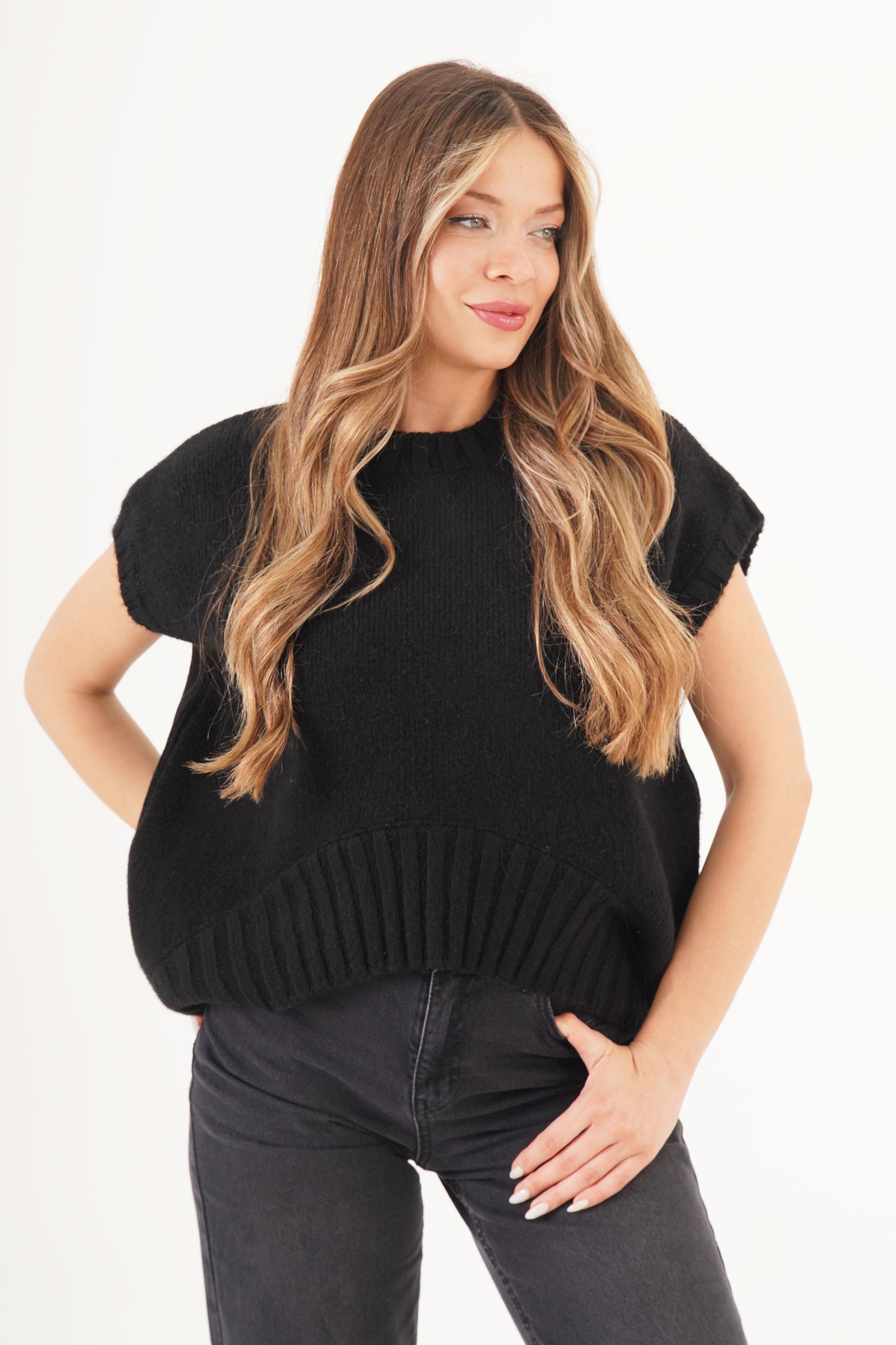 Bisiklet Yaka D Kesim Toptan Siyah Süveter