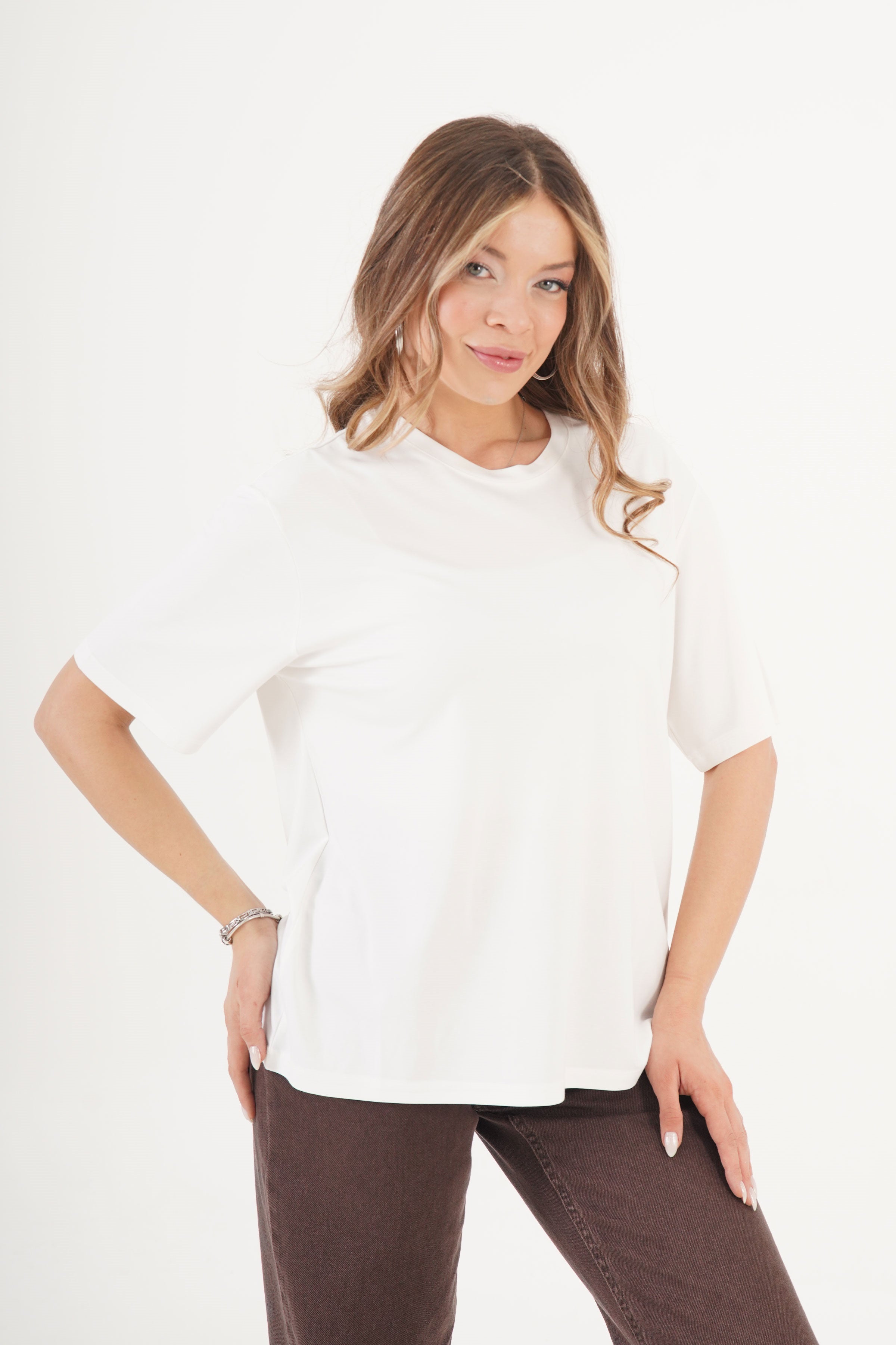 Dikiş Detaylı Bisiklet Yaka Toptan Beyaz Tişört