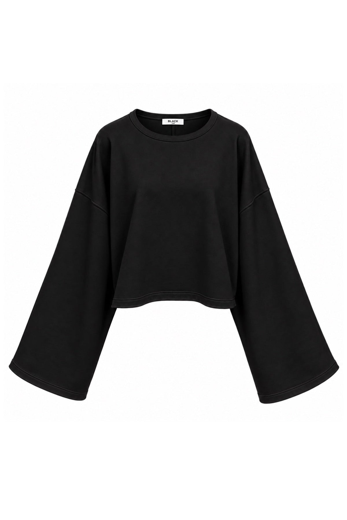 Geniş Kol Bisiklet Yaka Basic Sweatshirt - Siyah