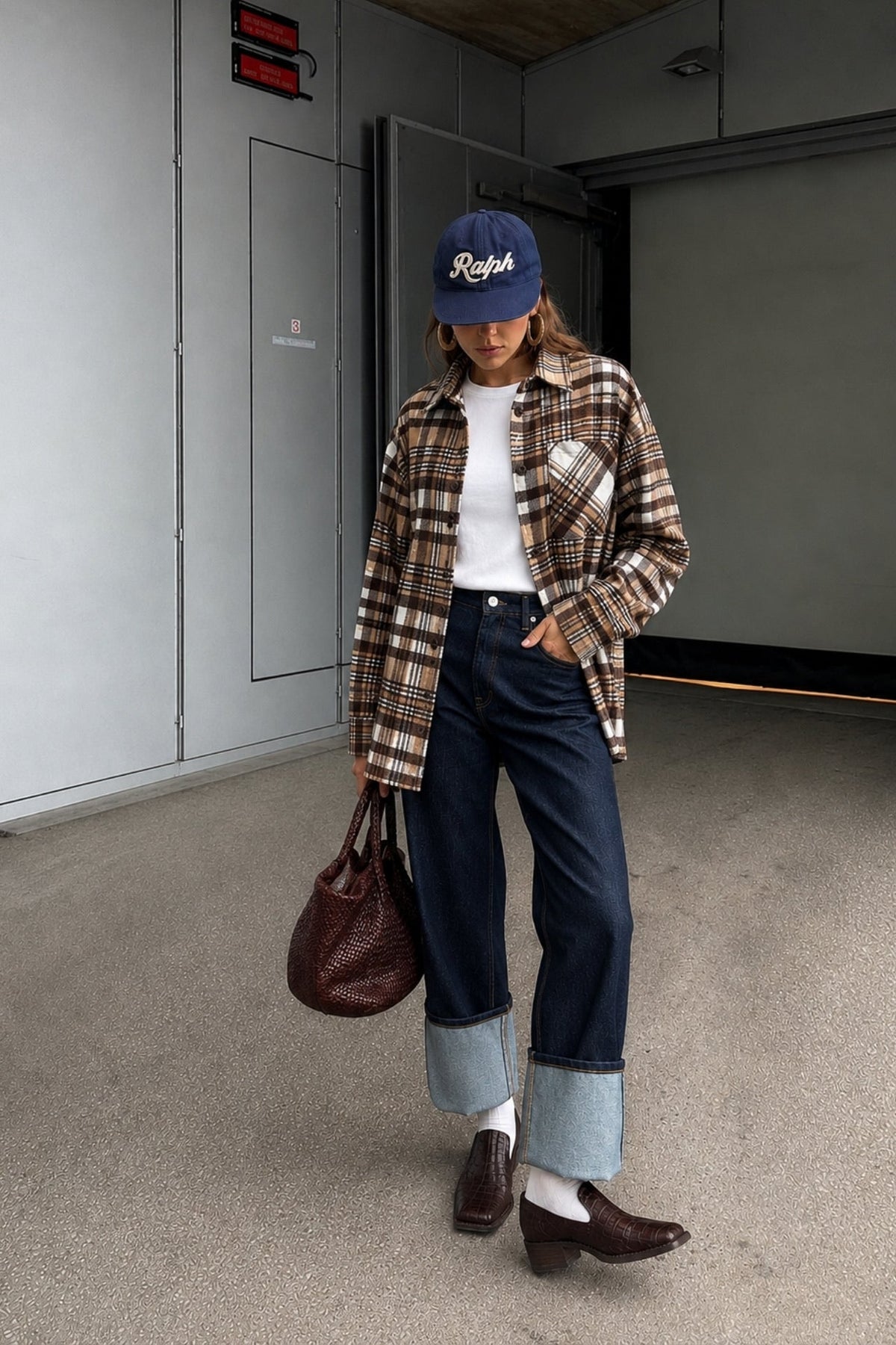 Basic Oversize Ekose Gömlek - Kahverengi