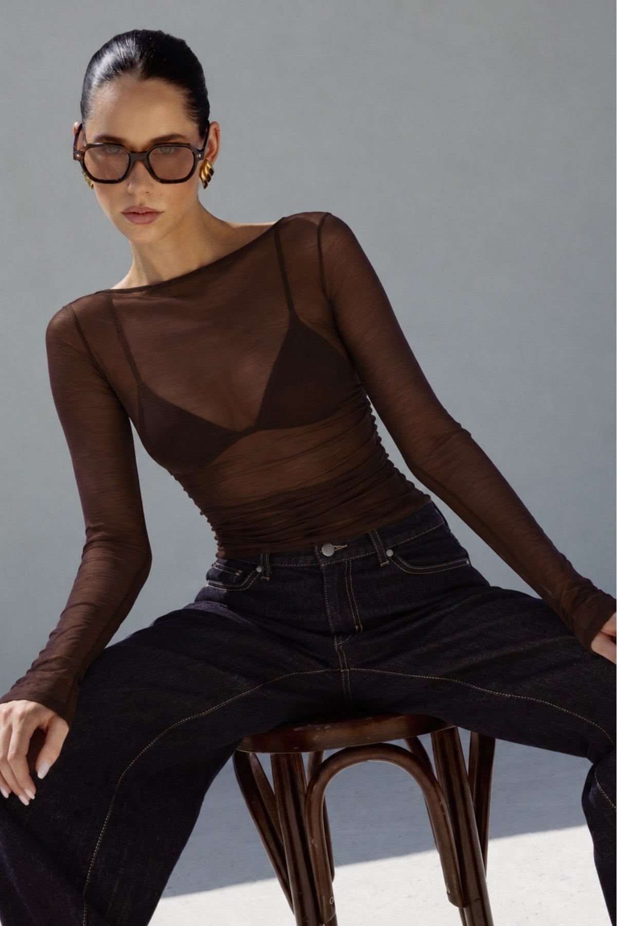 Kayık Yaka Transparan Bluz - Bordo