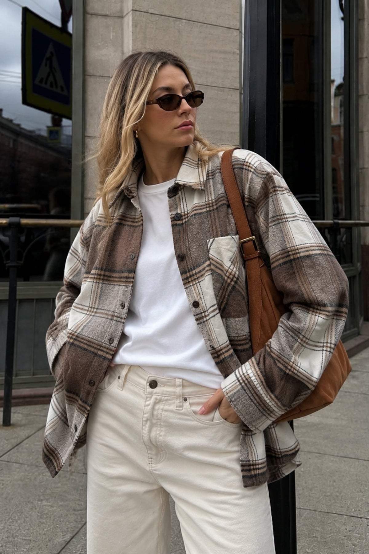 Basic Oversize Ekose Gömlek - Kahverengi