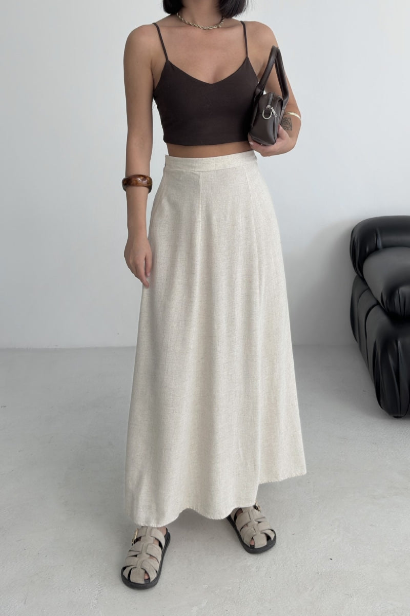 Lastikli Uzun Keten Etek - Naturel - (36-42-4) - 5