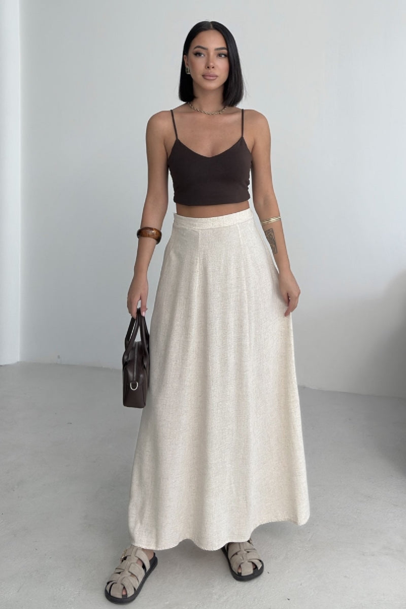 Lastikli Uzun Keten Etek Naturel
