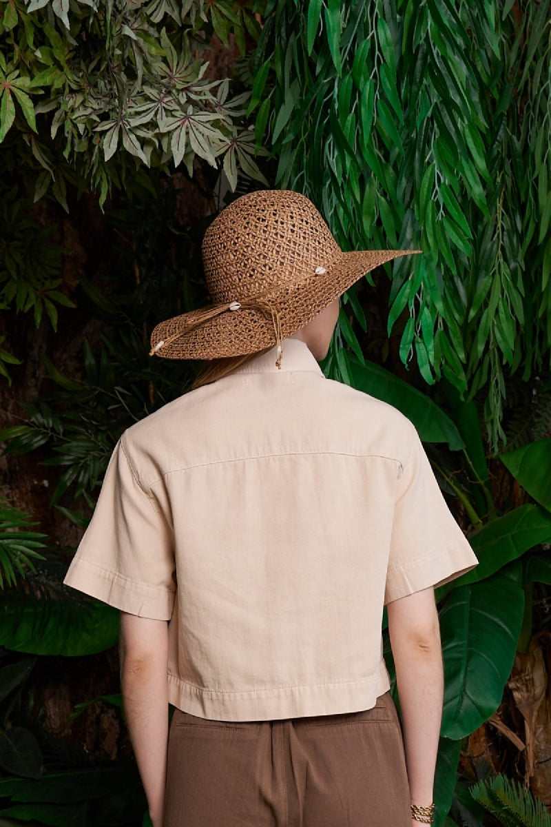 Düğmeli Kısa Kollu Keten Gömlek - Taş - (S-XL) - 4