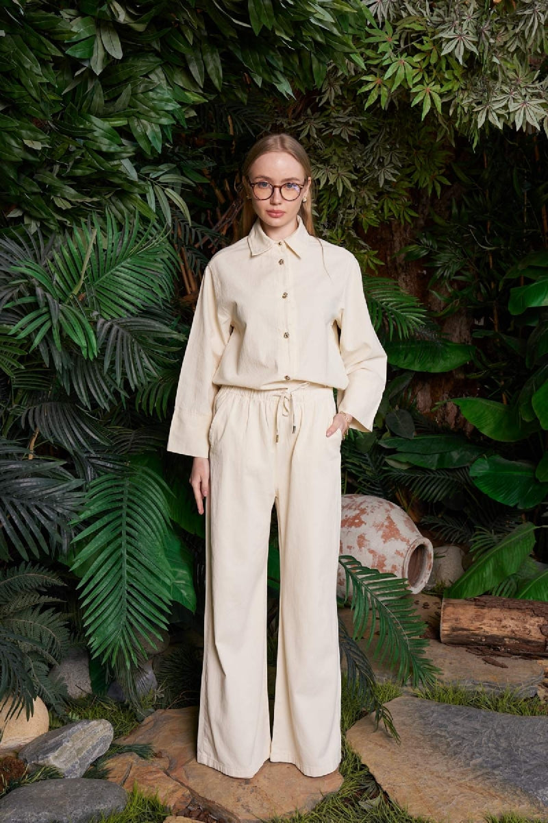 Palazzo Keten Pantolon - Taş - (S-XL) - 2