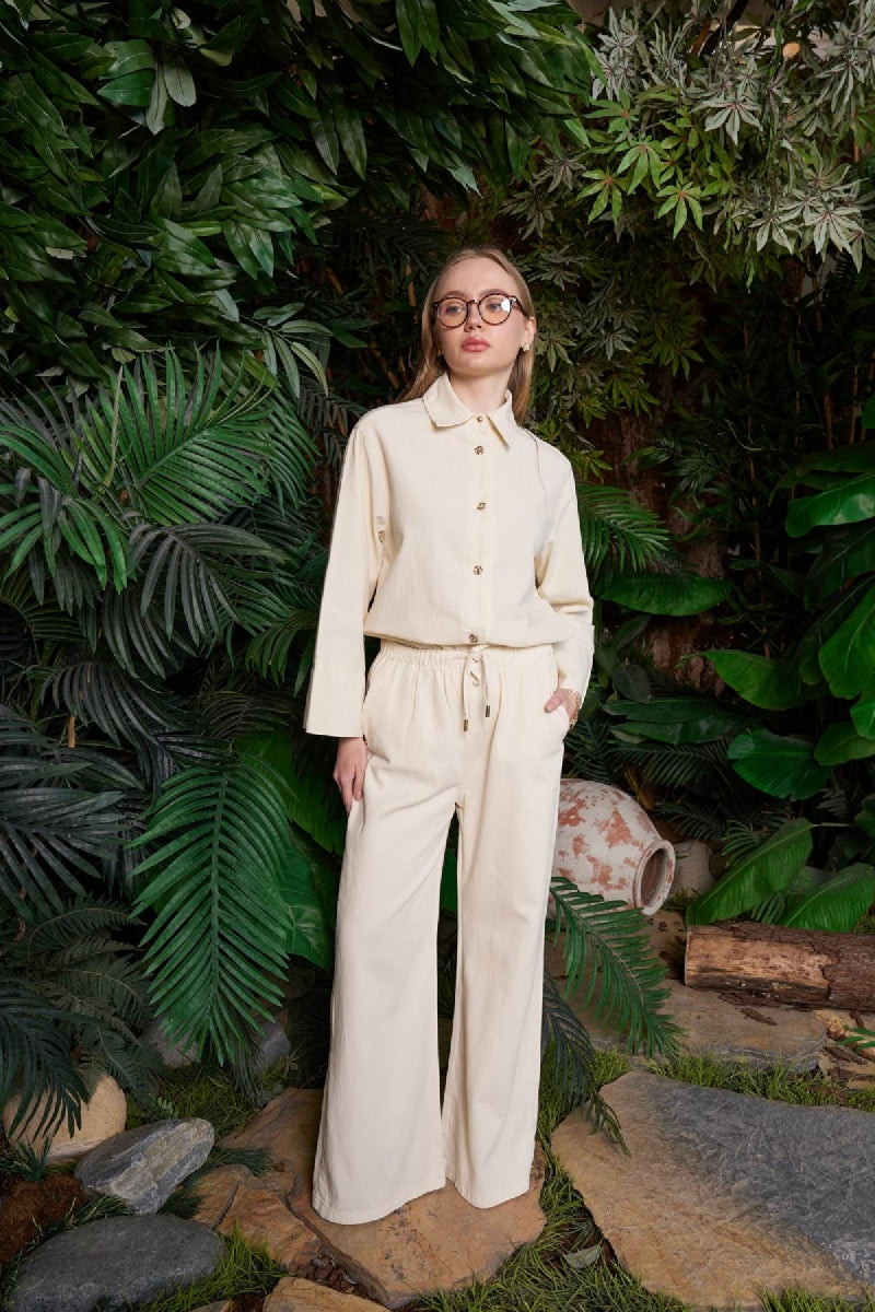 Palazzo Keten Pantolon - Taş - (S-XL) - 4