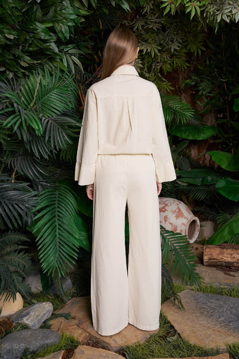 Palazzo Keten Pantolon - Taş - (S-XL) - 5