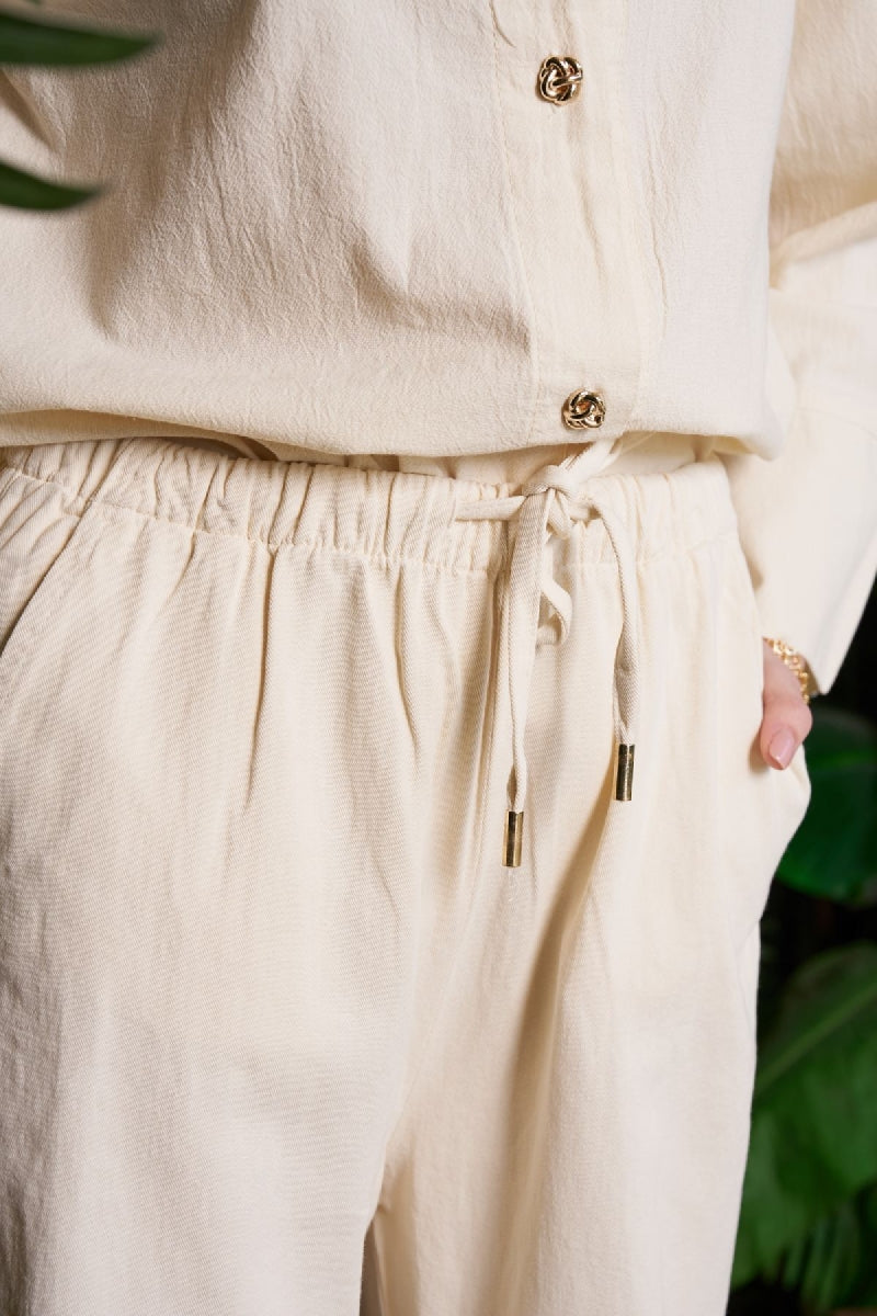 Palazzo Keten Pantolon - Taş - (S-XL) - 6