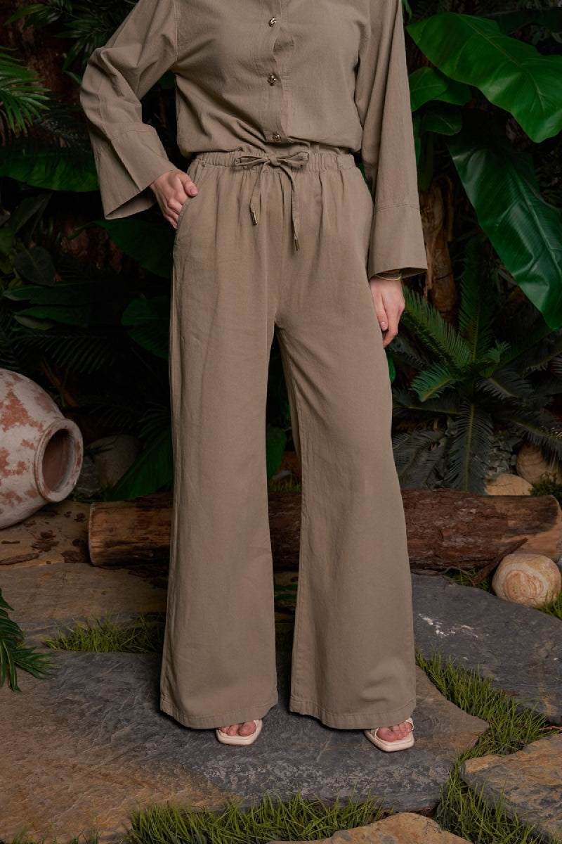 Palazzo Keten Pantolon - Yeşil - (S-XL) - 2