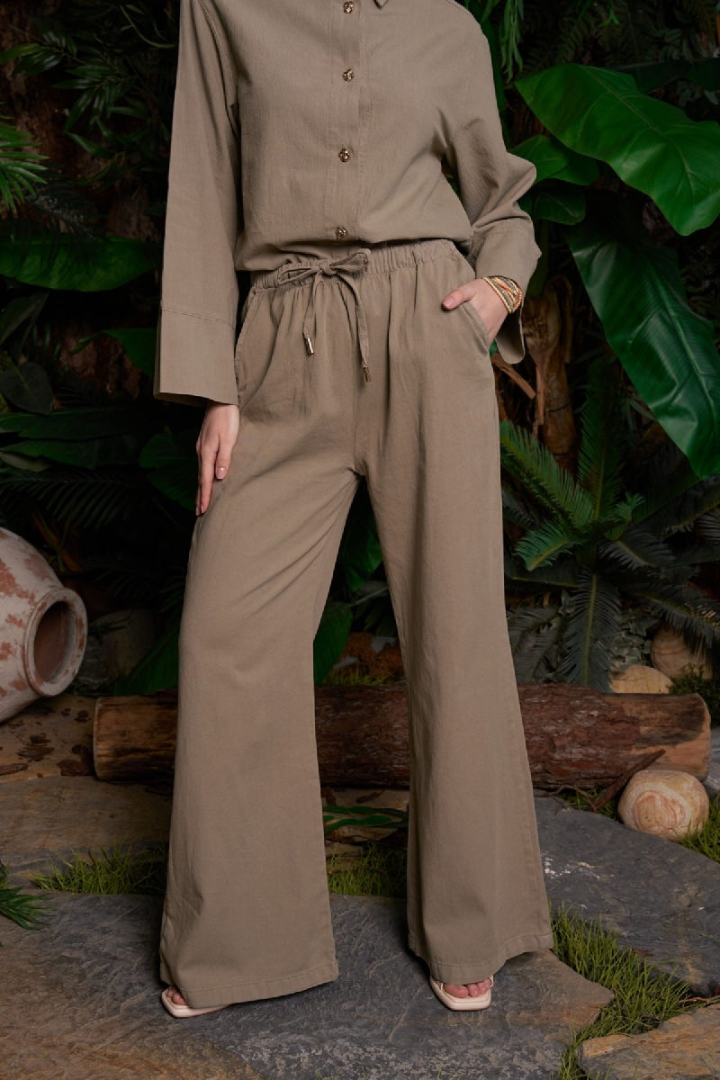 Palazzo Keten Pantolon - Yeşil - (S-XL) - 4