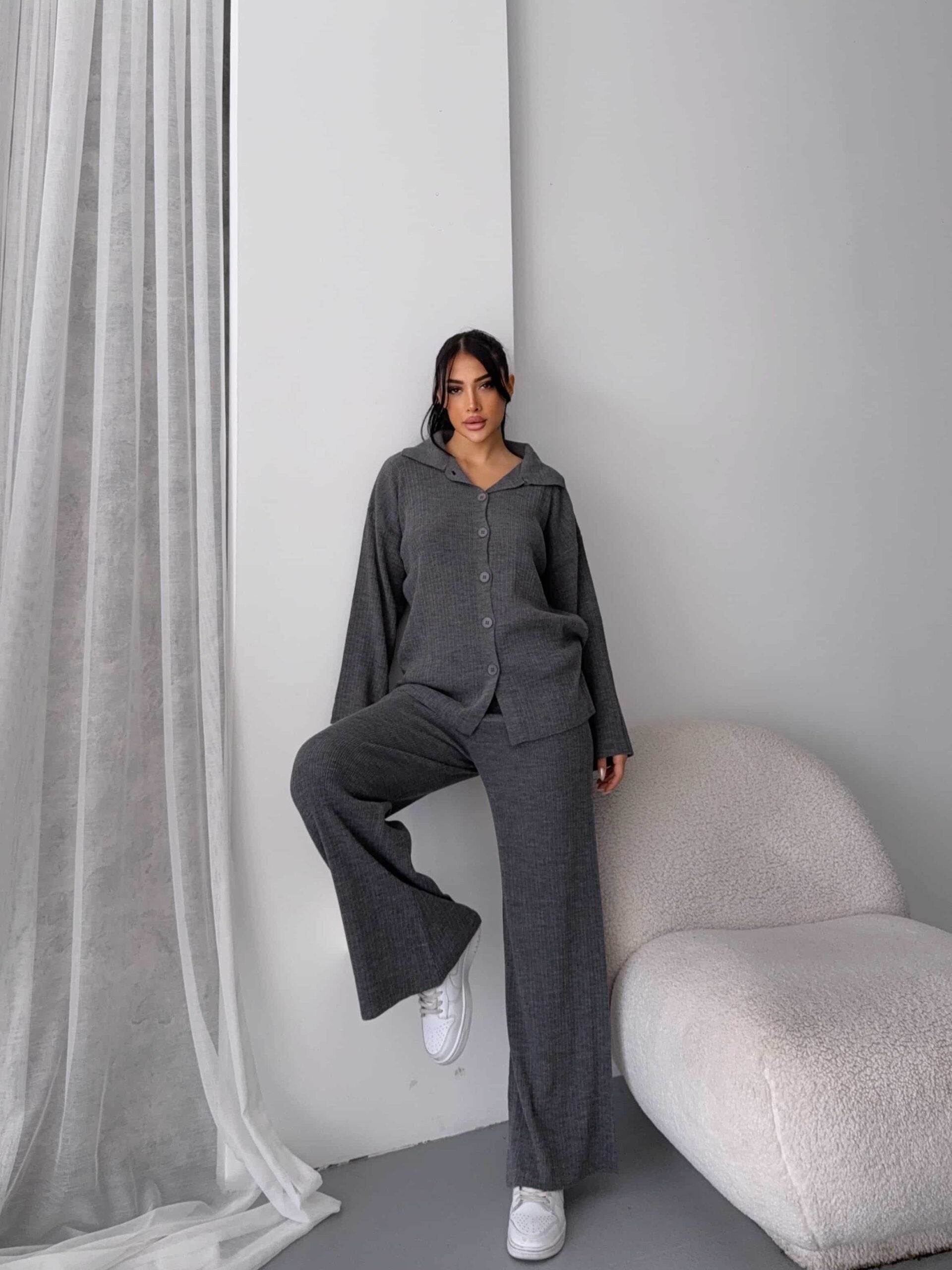 Çizgili Gündelik Zarif Tesettür Takım 1554