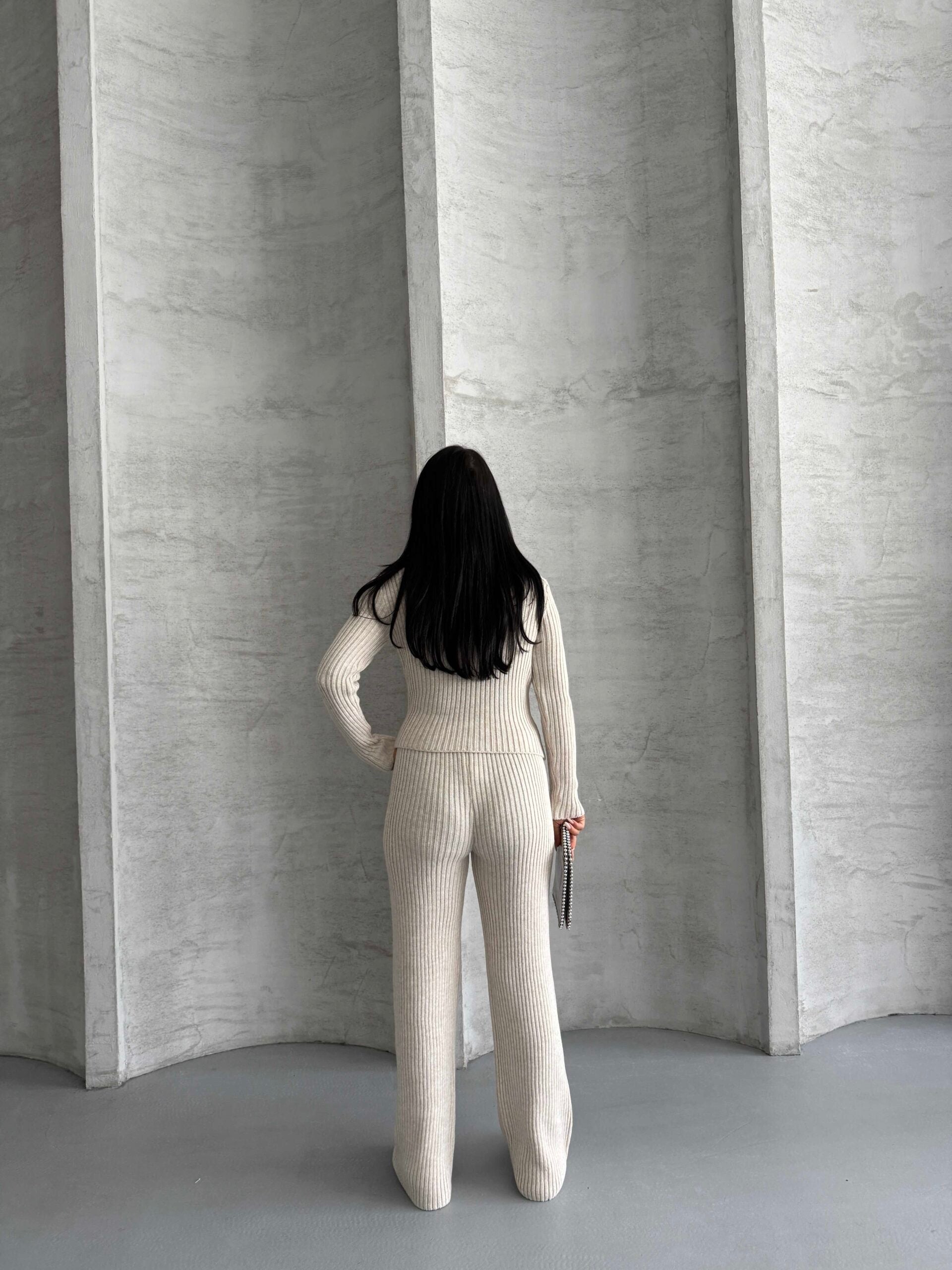 Yan Düğme Detay Triko Takım 1563