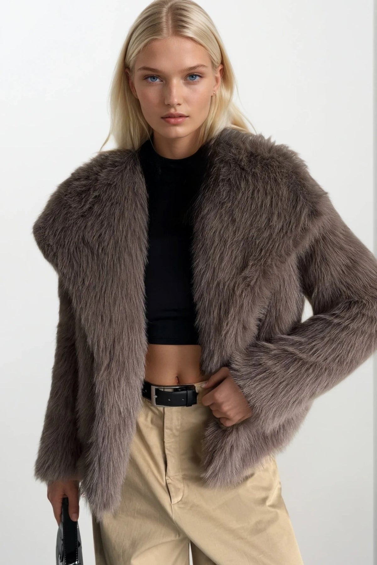 Şal Yaka Peluş Kürk - Beyaz
