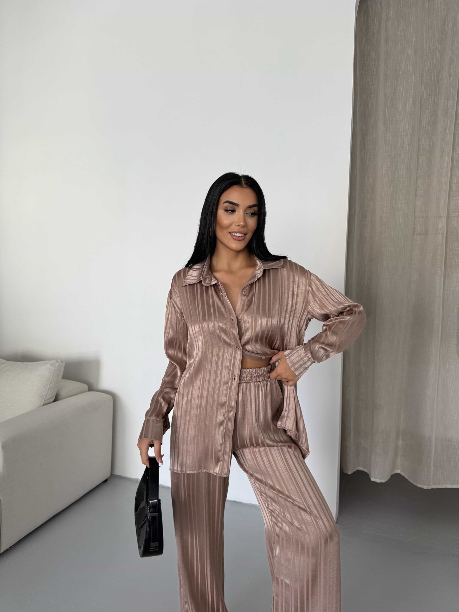 Çizgi Desen Saten Takım 2519