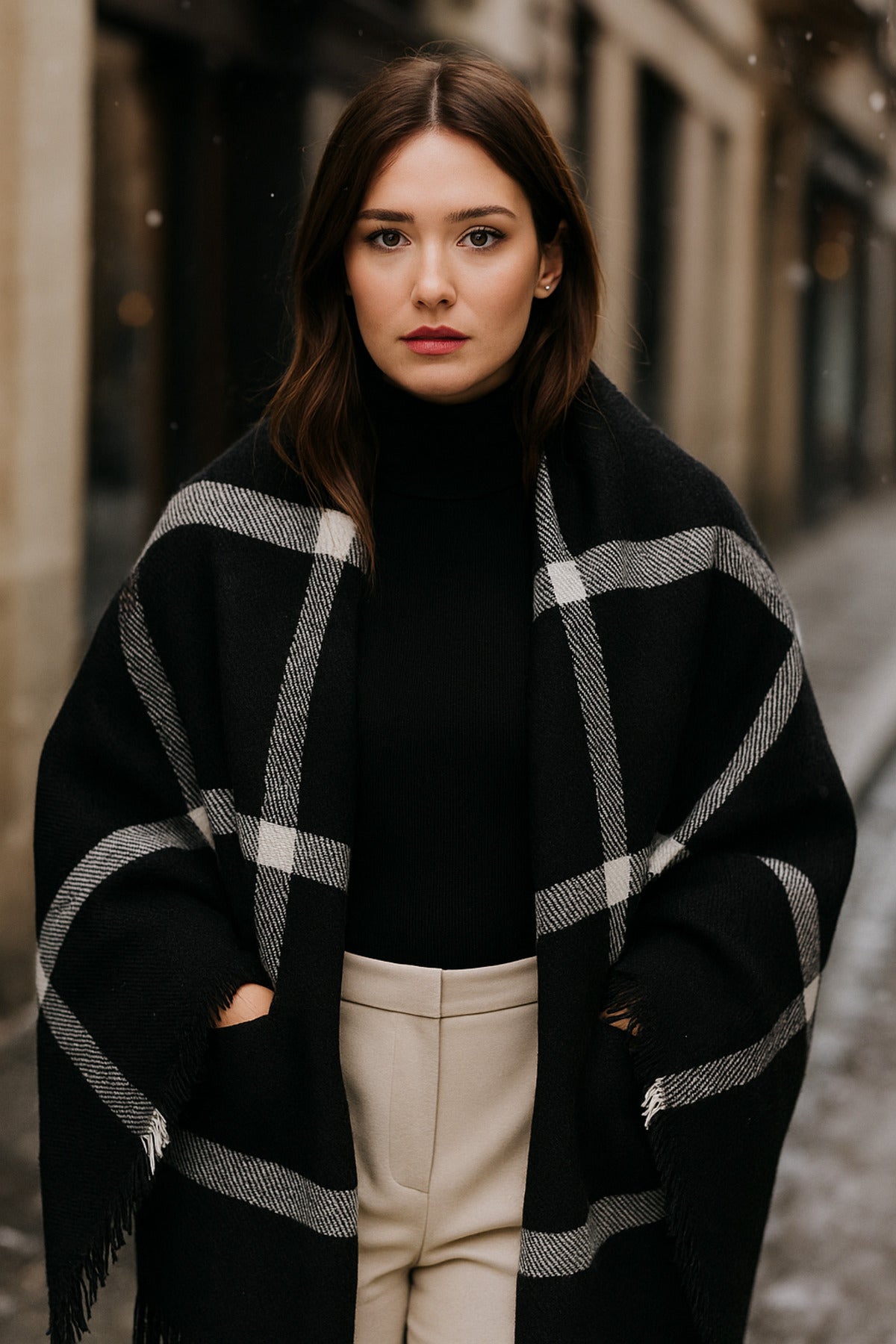 Kadın Siyah Desenli Atkı - Şal 70x180 SAL1234