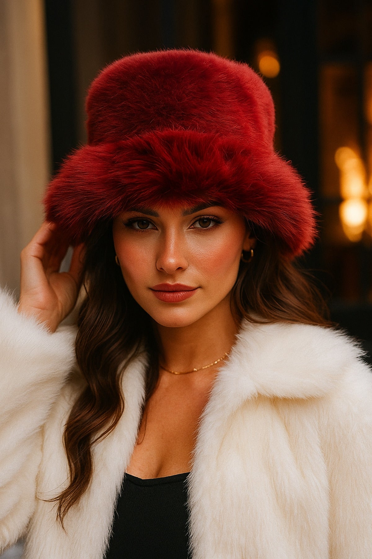 Bordo Kalın Peluş Kalpak Şapka Bere - Sıcak Tutan Şık Dış Mekan Soğuktan Koruma Spk1143